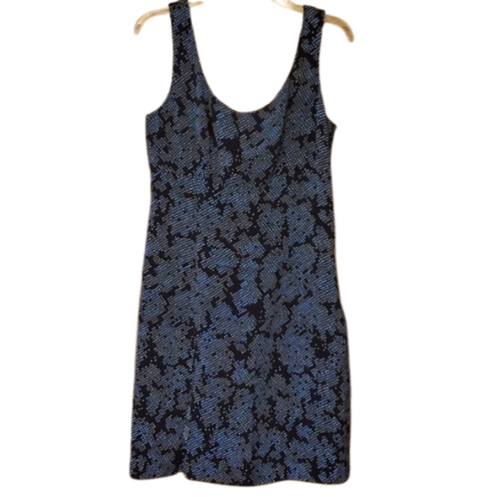 Diane Von Furstenberg Blue Patterned Silk Blend Sleeveless Sheath Dress Size 10